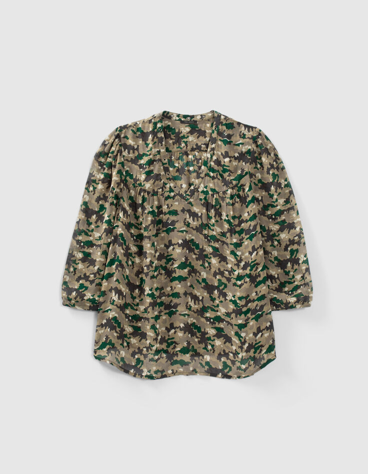 Moosgrüne Damenbluse mit Green-Camo-Print-3