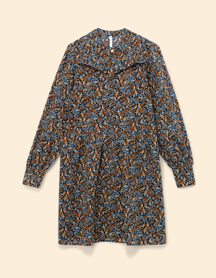 Robe bleue imprim&eacute; fleurs baroques I.Code-6