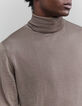 Pull châtain tricot col roulé Homme-4