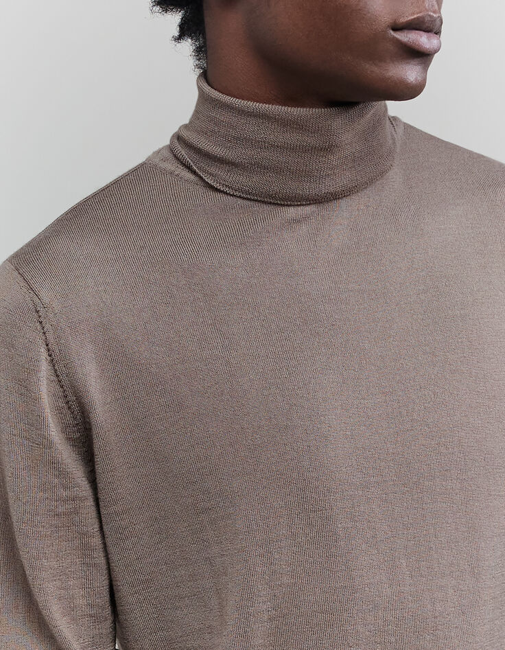 Pull châtain tricot col roulé Homme-4 Pull châtain tricot col roulé Homme-4