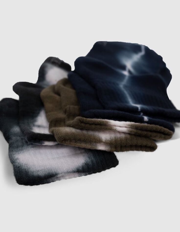 Chaussettes noir, bleu, kaki à motif tie and dye Femme-2