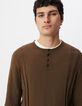 Herrenpullover, khaki, Biowolle, Feinstrick, Tunikakragen-4