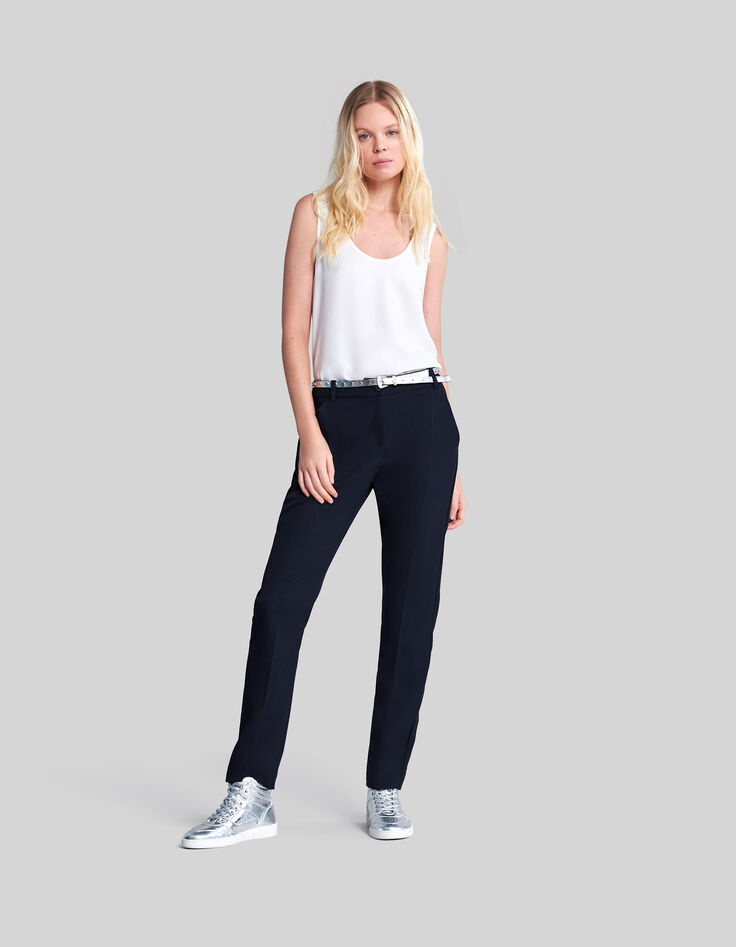 Elegante, marineblaue Damenhose mit Zierb&auml;ndern-5