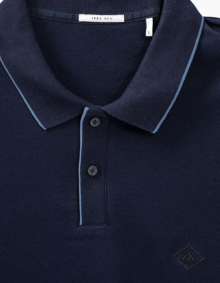 Polo marine Interlock avec col bord-côte rayé Homme-3