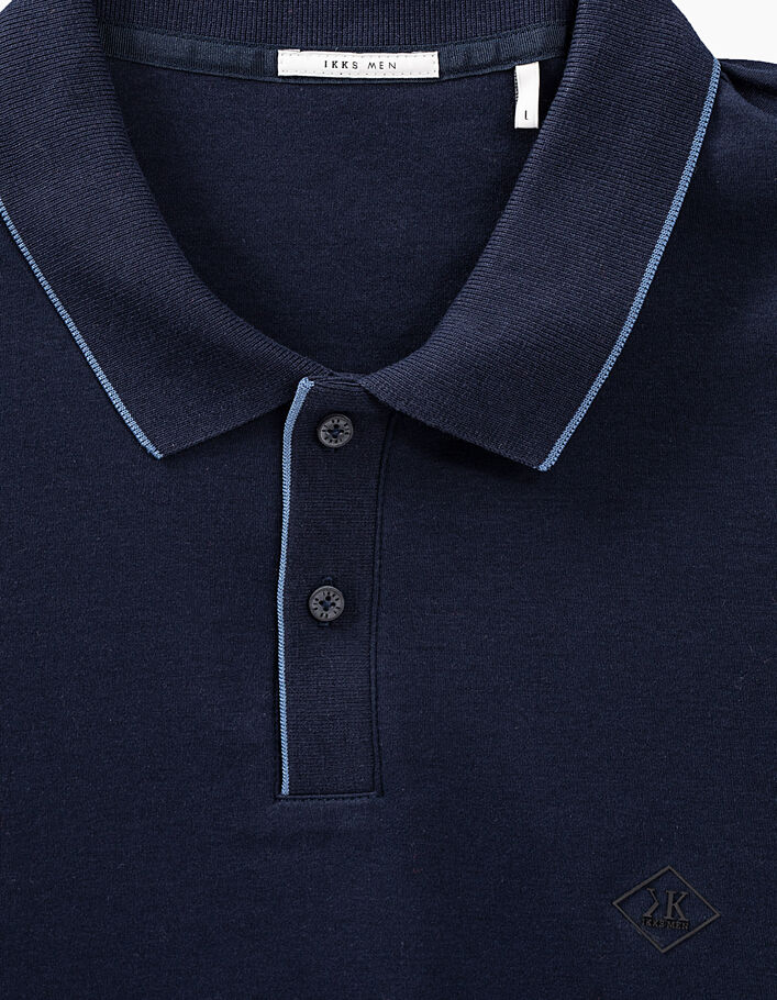 Men’s navy Interlock polo shirt with striped rib trim-3