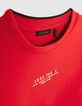 Sudadera de niño de forro polar rojo con mensaje bordado-5