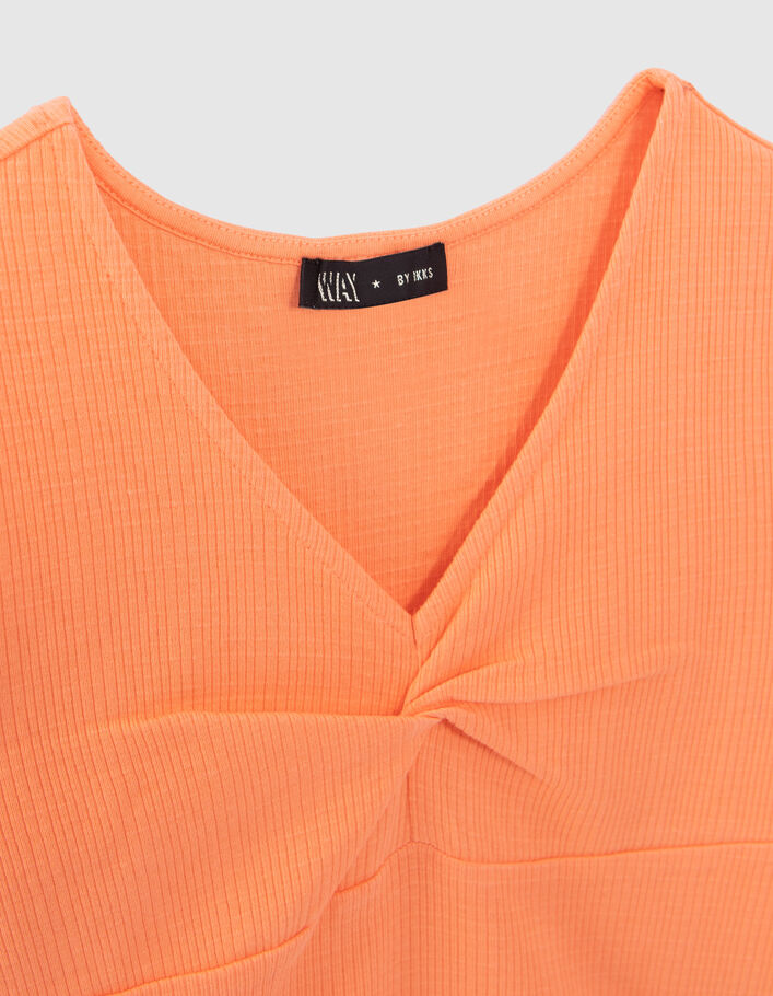 Camiseta naranja algodón orgánico efecto lazo delante niña - IKKS