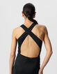 Robe longue noire bretelles croisée dos Femme-4