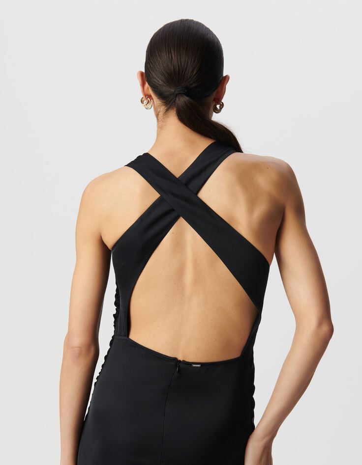 Robe longue noire bretelles croisée dos Femme-4 Robe longue noire bretelles croisée dos Femme-4