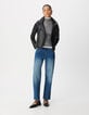Women's black leather biker jacket with detachable hood-2