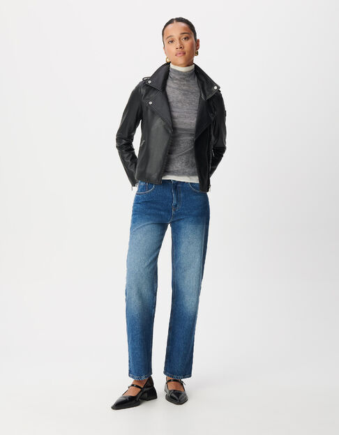 Zwart leren bikerjack met afneembare capuchon Dames - IKKS