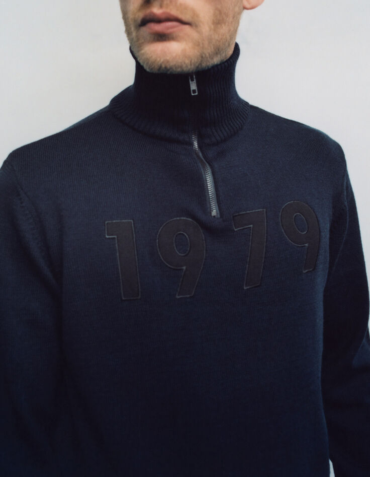 Men&rsquo;s navy knit IKKS x DUVILLARD zip-neck sweater-5