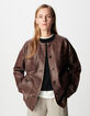 Women's brown faded leather coat with patch pockets-2