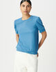 Tee-shirt bleu irisé maille côtelée irisée-2
