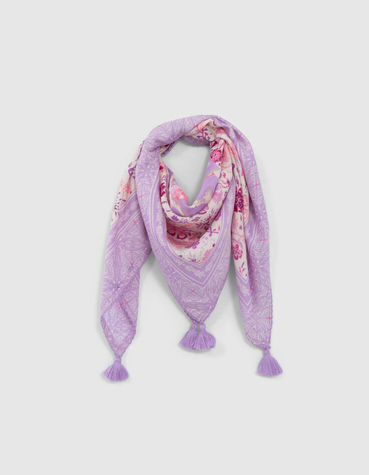 Pa&ntilde;uelo cuadrado lila estampado flores ni&ntilde;a-2