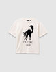 Boys’ white T-shirt with flocked velvet cat image-3