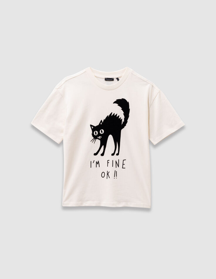 Boys’ white T-shirt with flocked velvet cat image-3 Boys’ white T-shirt with flocked velvet cat image-3