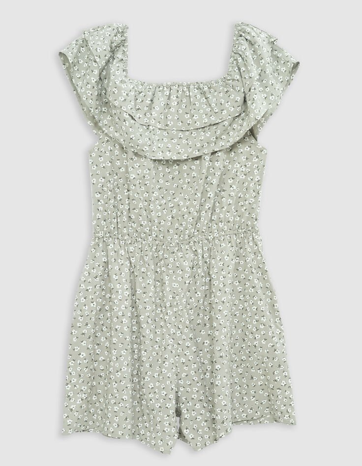 Combishort vert imprimé floral d'été fille-5