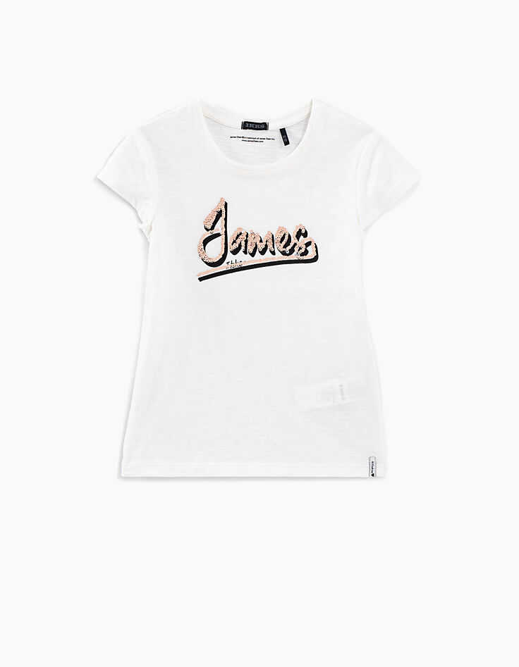 Tee-shirt blanc cassé avec sequins réversibles fille-4