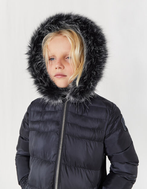 Girls’ dark navy padded jacket with detachable hood
