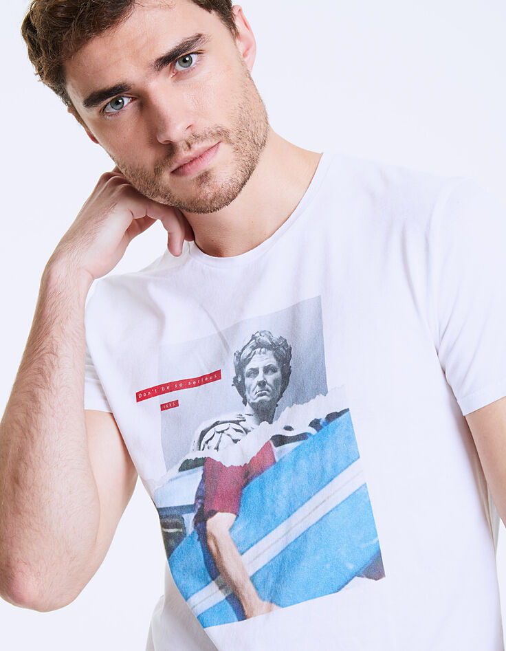 Tee-shirt blanc à visuel statue-surfeur Homme-1