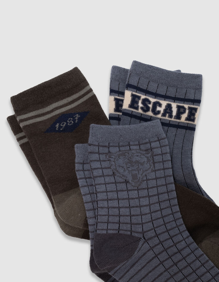 Boys’ khaki and grey blue socks-6