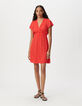 Robe rouge satinée jacquard motif animalier Femme-1