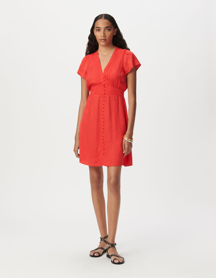 Robe rouge satinée jacquard motif animalier Femme-1