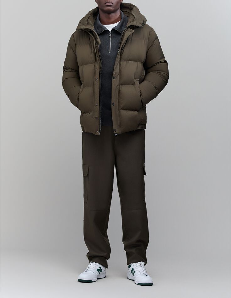 Men's dark khaki quilted padded jacket IKKS