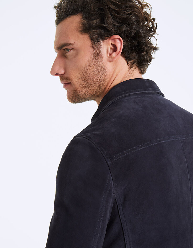 Man’s navy suede jacket with zipped pockets-5