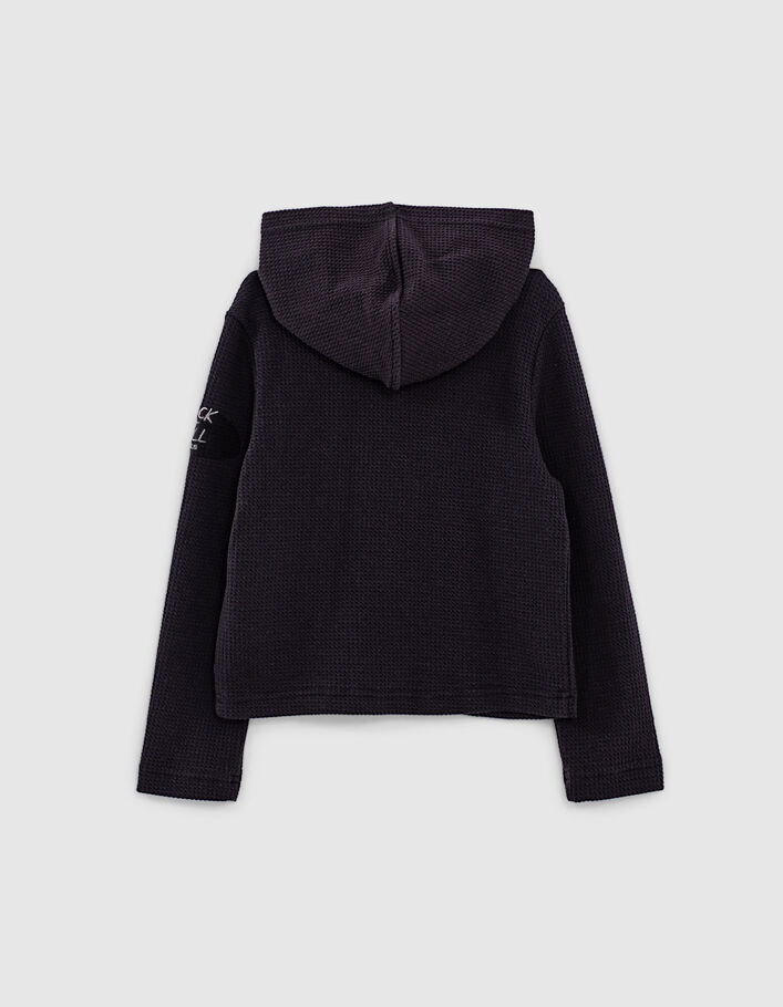 Cardigan noir maille nid d'abeille esprit motard fille -3