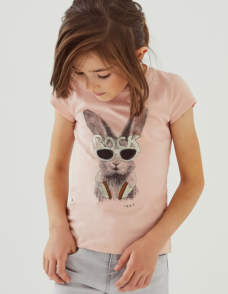 Puderrosafarbenes Mädchen-T-Shirt mit Hasenmotiv-1