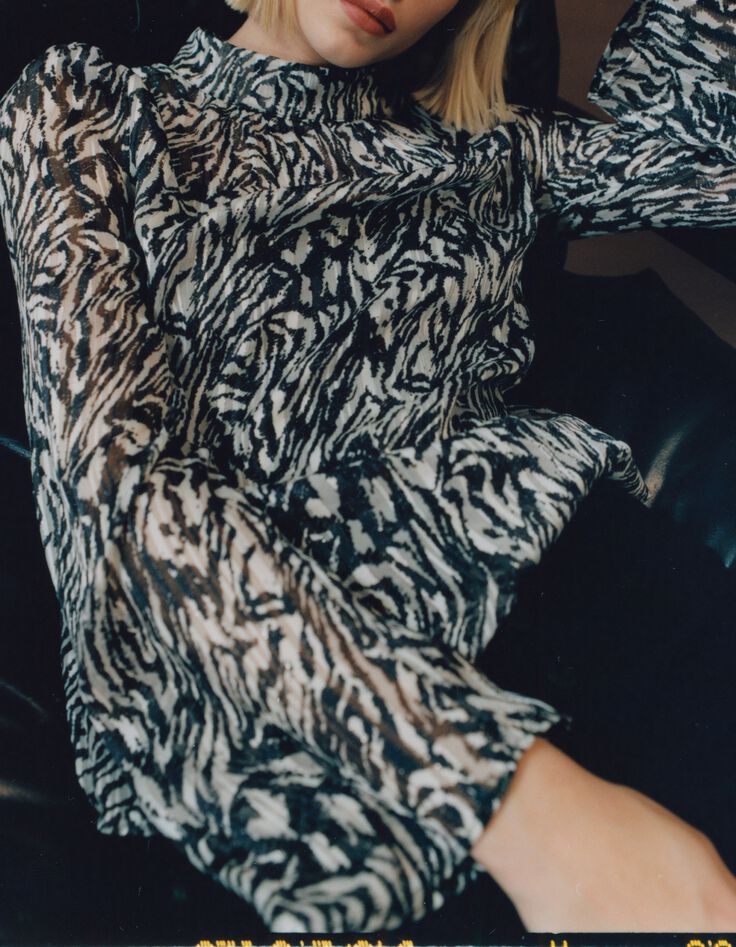 Women's ivory zebra lurex print blouse-7