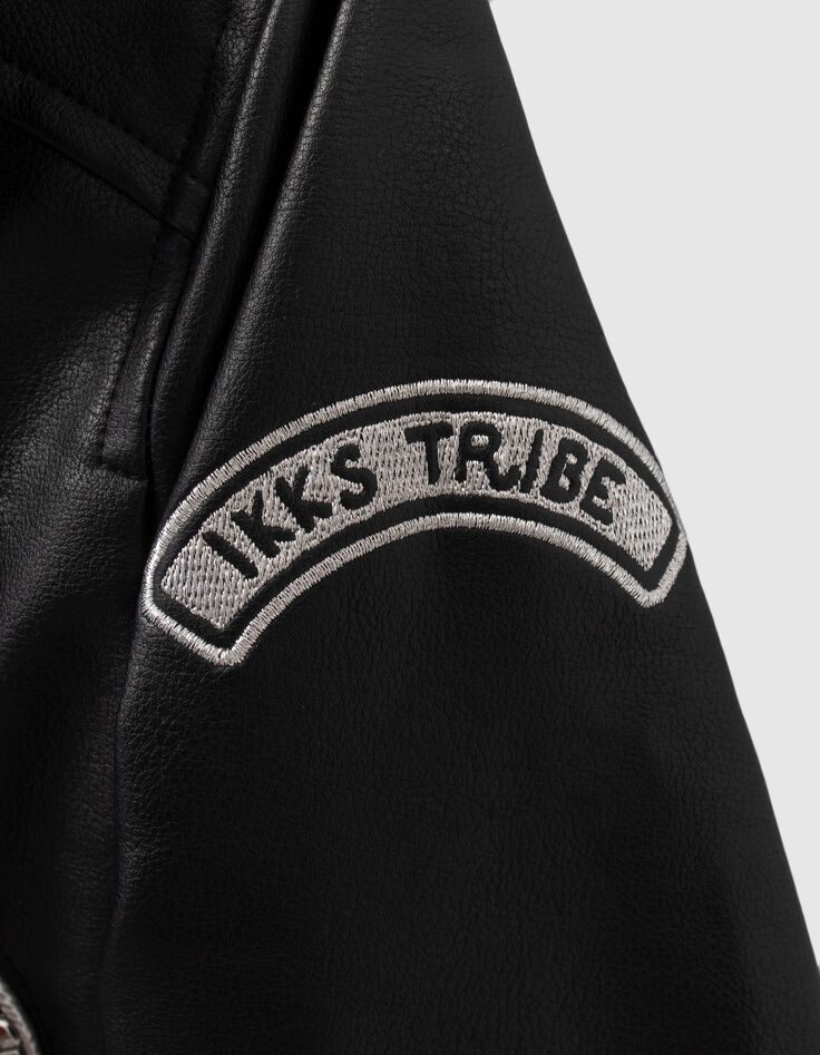 Girls’ black biker-style jacket, studded wings on back-4