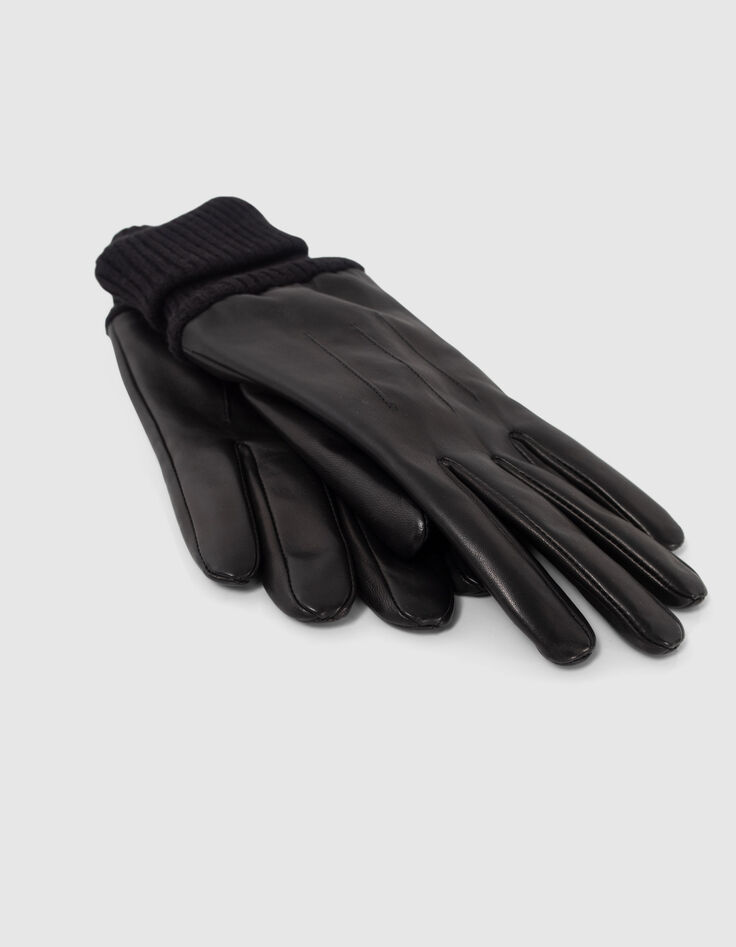 Schwarze Herrenlederhandschuhe mit Rippb&uuml;ndchen-2
