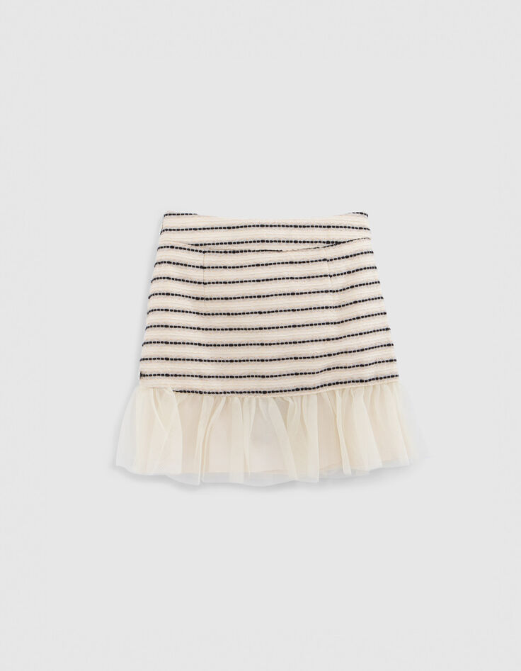 Cremeweißer Mädchenrock mit Streifenjacquard-3