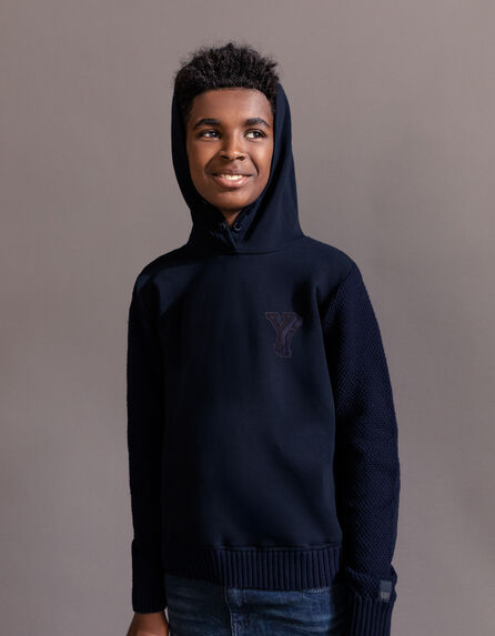 Boys’ navy knit/sweatshirt fabric hooded sweater