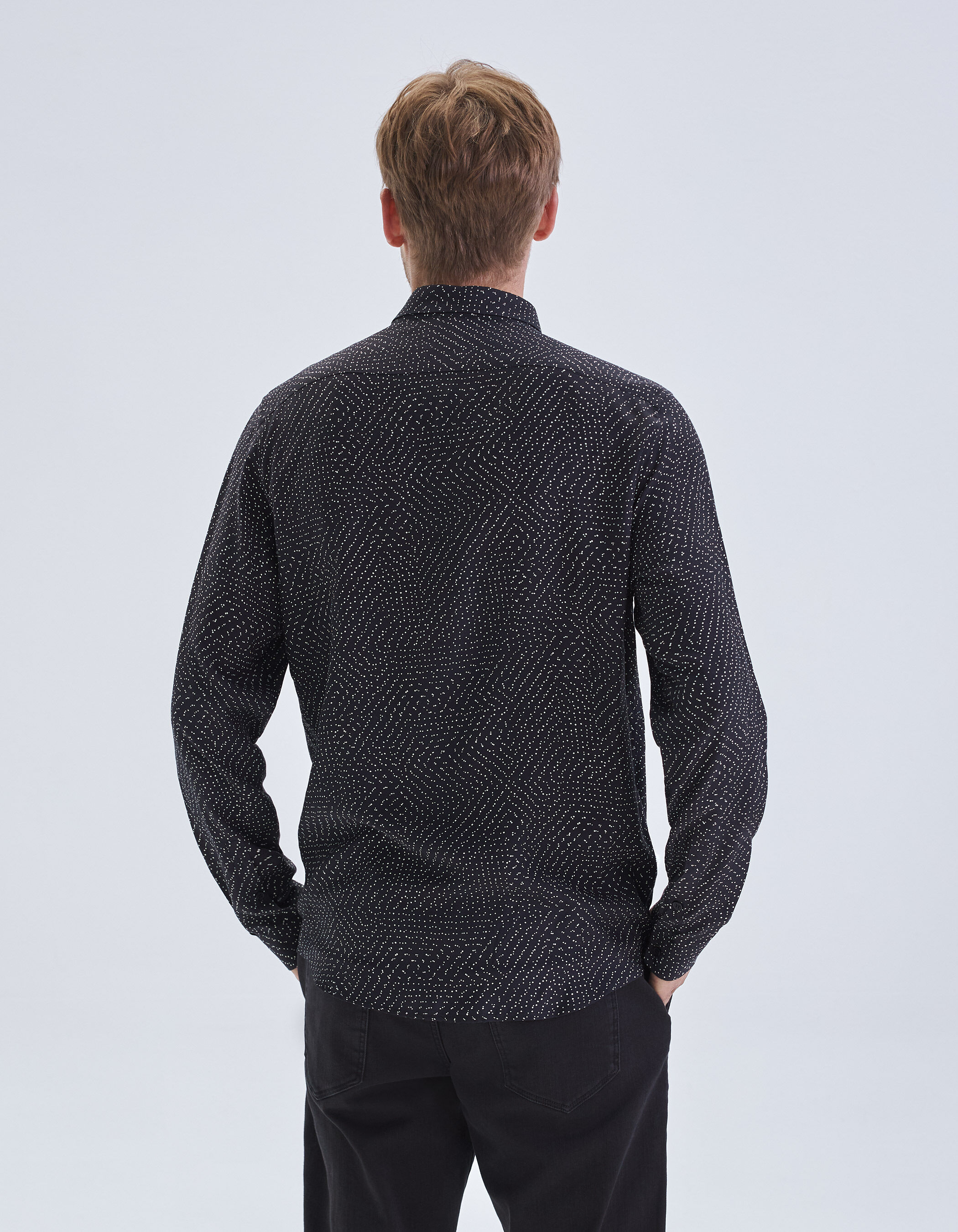 Camisa SLIM negra LENZING ECOVERO lunares rock hombre