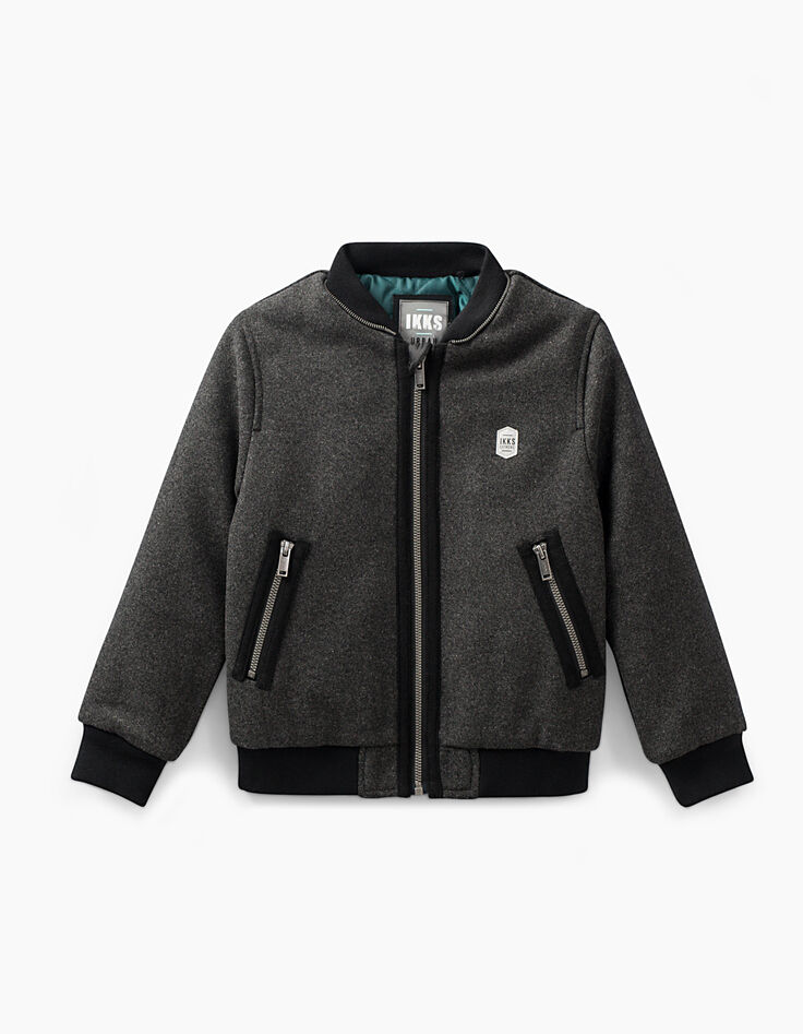Boys’ anthracite grey marl Sherpa collar jacket-3