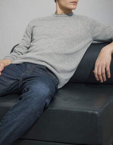 Pull gris chiné cachemire à col rond Homme - IKKS