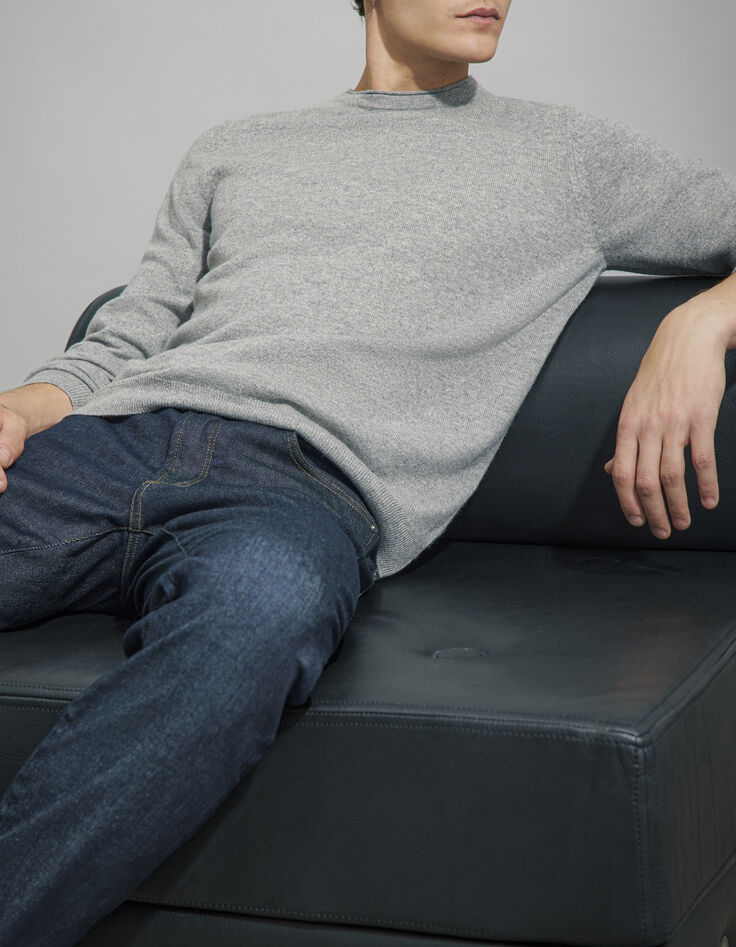 Pull gris chiné cachemire à col rond Homme-1