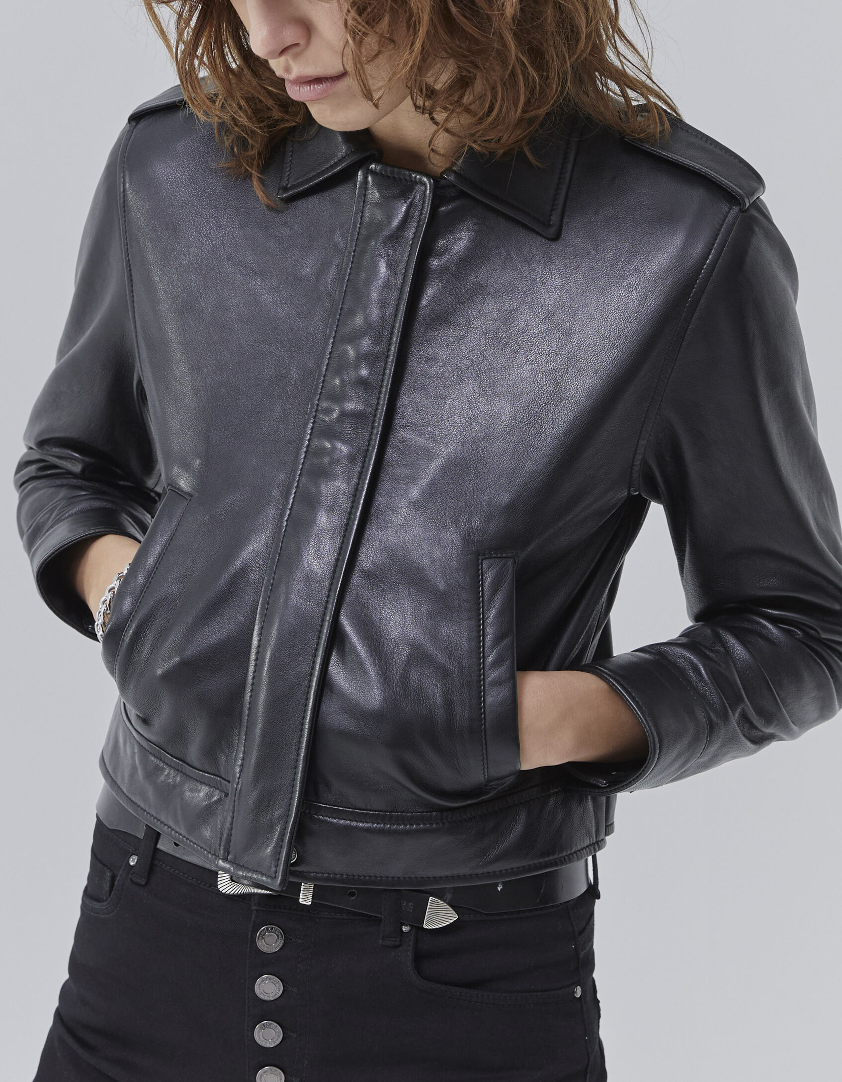 Veste cuir sales femme courte