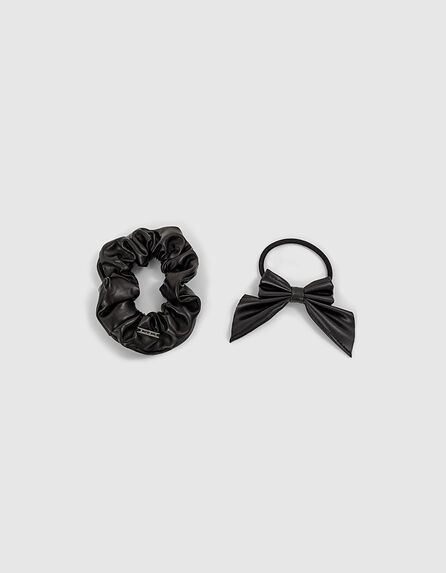 Girls’ black faux leather scrunchies