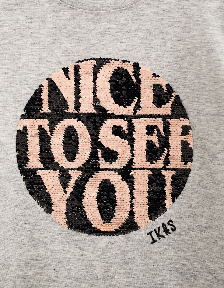 Camiseta gris lentejuelas NICE TO SEE YOU niña-6