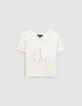 T-shirt cropped &eacute;cru c&ocirc;tel&eacute; avec noeud fille-1