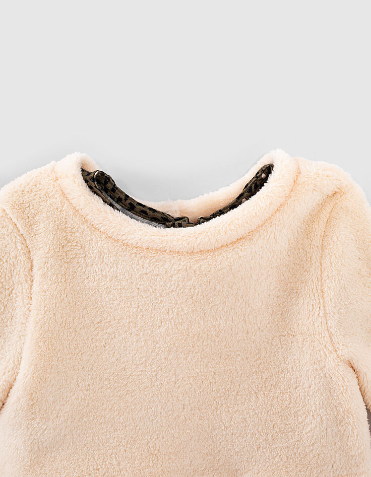 Baby girls’ khaki print 2-in-1 dress with soft cardi-3