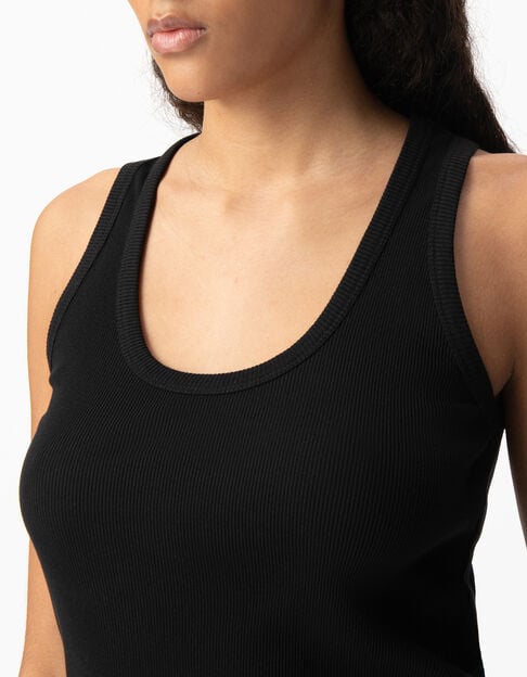 Dames-tanktop in zwarte ribtricot met geborduurde visgraatrug - IKKS