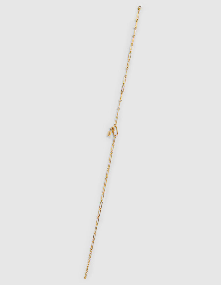 Collier grosse maille doré mousqueton et charms femme-3