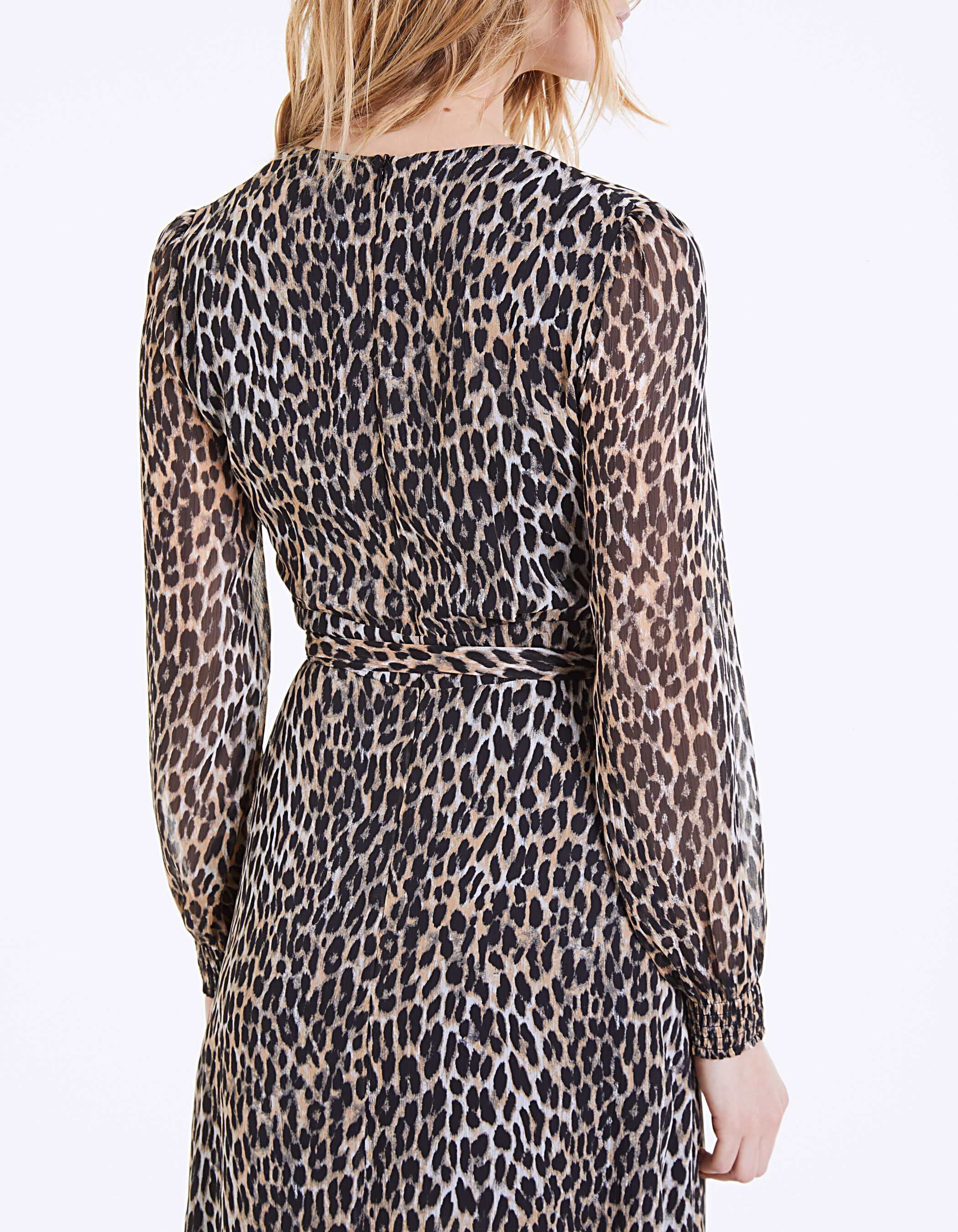 Long leopard print fitted voile dress