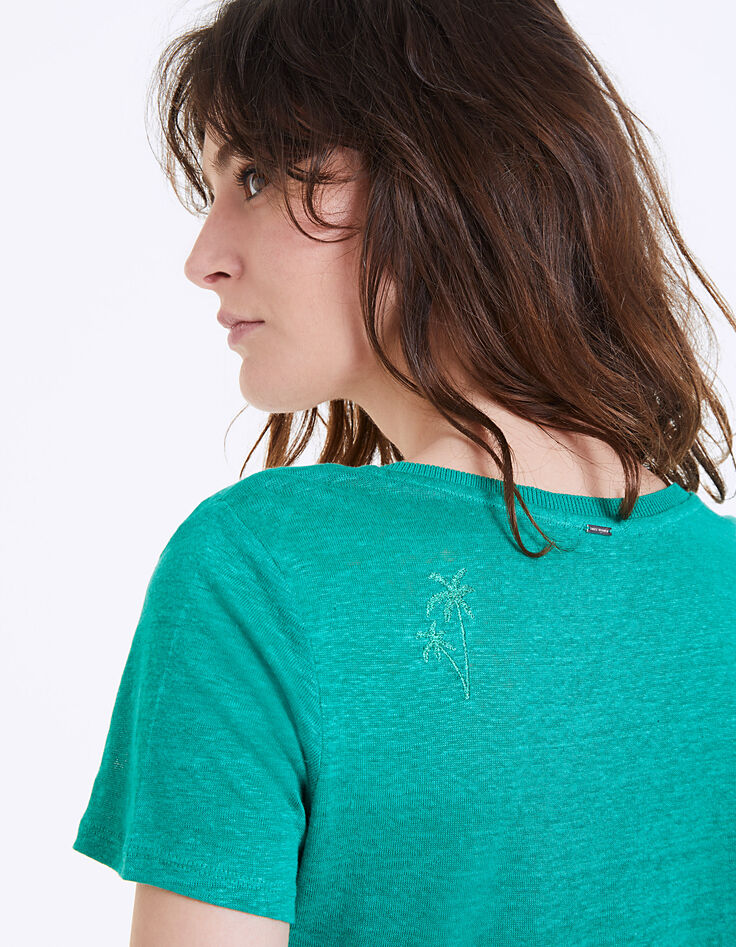 Tee-shirt en lin vert broderie palmier dos femme-5 Tee-shirt en lin vert broderie palmier dos femme-5